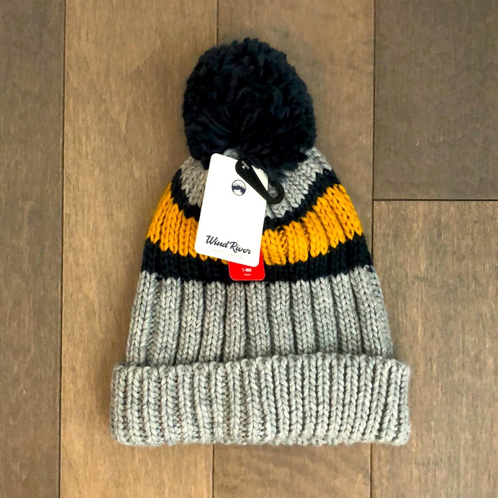 Grey/Navy/Mustard WindRiver Toque with Pompom